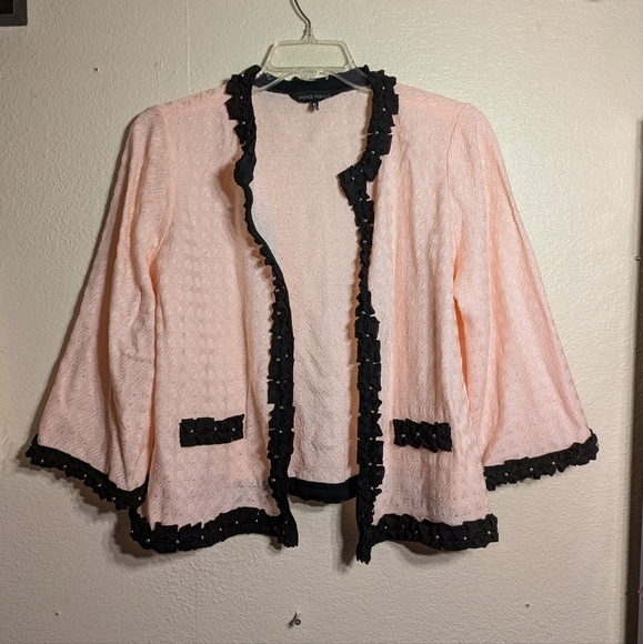 Ming Wang Pink Jacket with Black Trim Size Xl Pre-owned - Picture 2 of 7